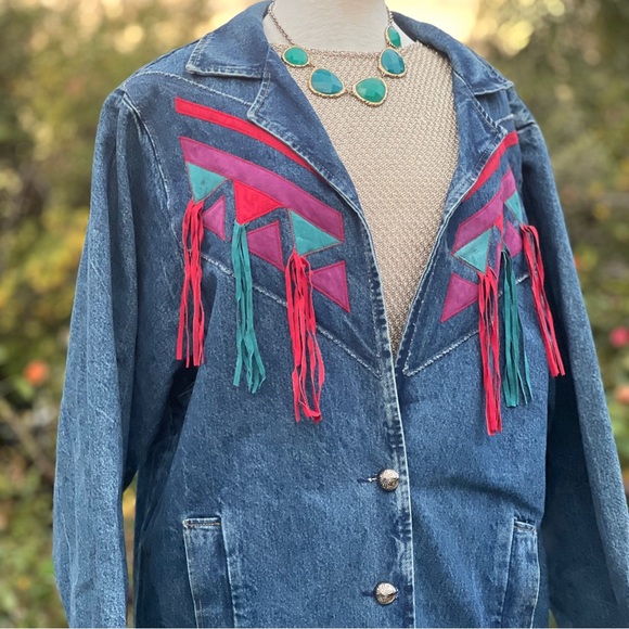 VINTAGE PIONEER WEAR Denim southwestern fringed duster jacket|14 - Picture 4 of 15